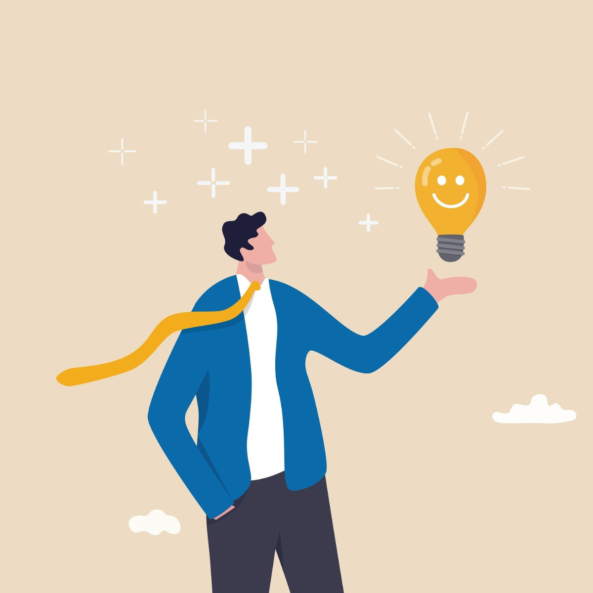 Man looking at the light bulb